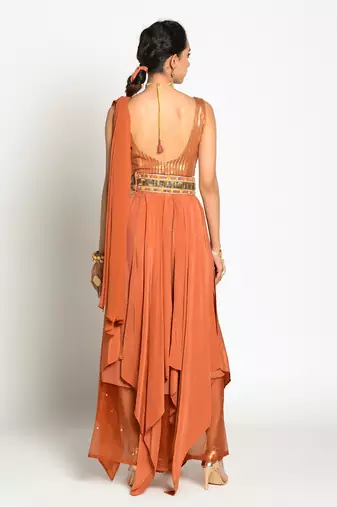Tangerine Imtehaan Drape Dress