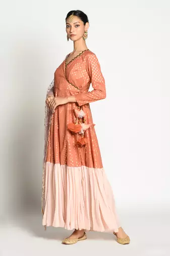 Tangerine And Blush Angrakha Set