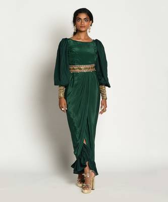 Bottle Green Drape Dress 1