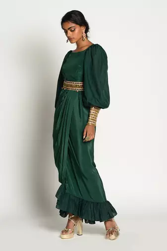 Bottle Green Drape Dress