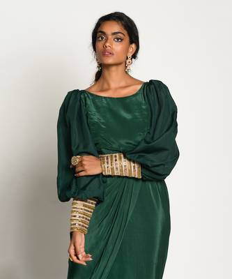 Bottle Green Drape Dress 4