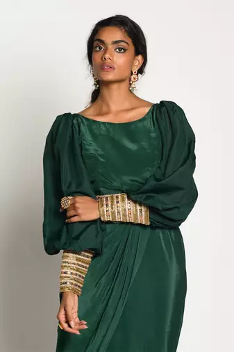 Bottle Green Drape Dress