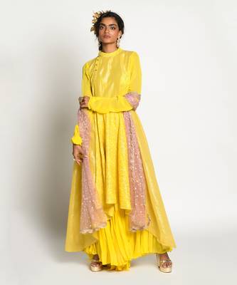 Yellow Amber Mastani Anarkali Set 1