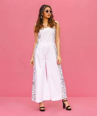 White Cotton Printed Jumpsuit 1