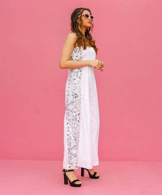 White Cotton Printed Jumpsuit 2