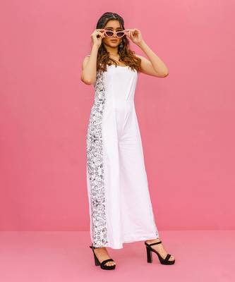 White Cotton Printed Jumpsuit 3