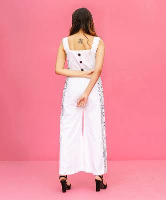 White Cotton Printed Jumpsuit 4