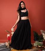 Black Bralette With Net Dupatta And Skirt