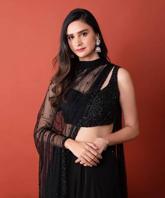 Black Bralette With Net Dupatta And Skirt 2