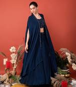 Blue Bralette With Circle Skirt & Cape