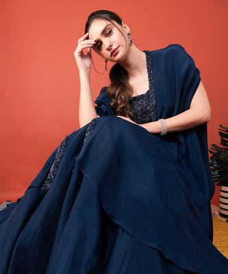 Blue Bralette With Circle Skirt & Cape 2