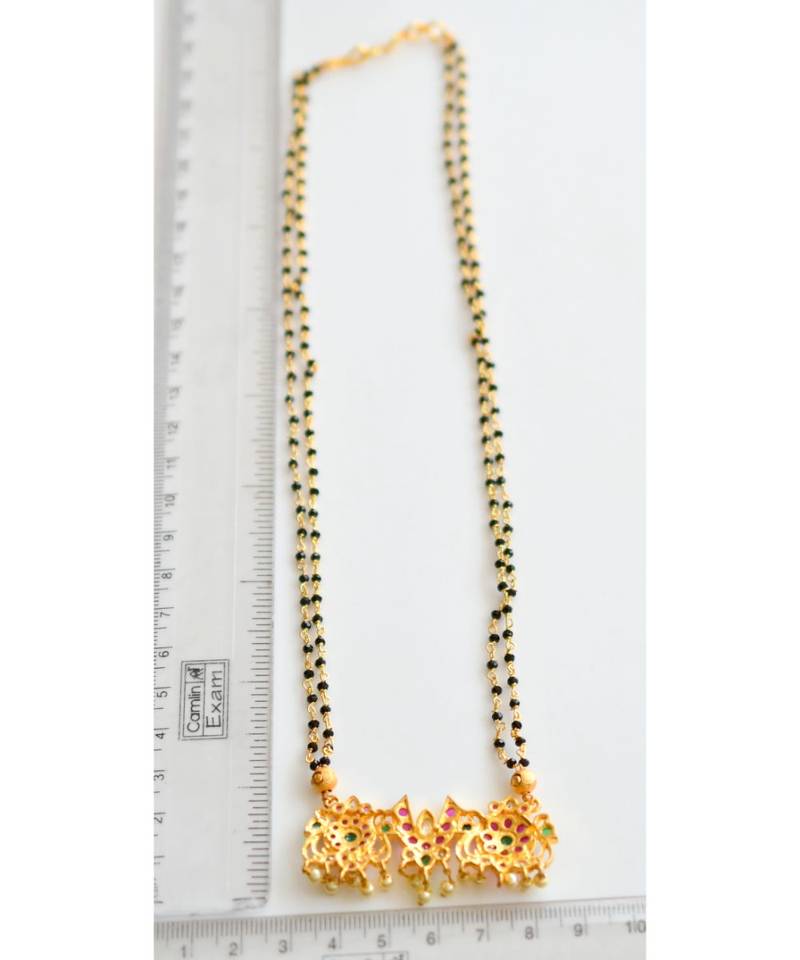 Gold tone pink-green-white Nama-shanku-chakra mangalsutra dj-36103