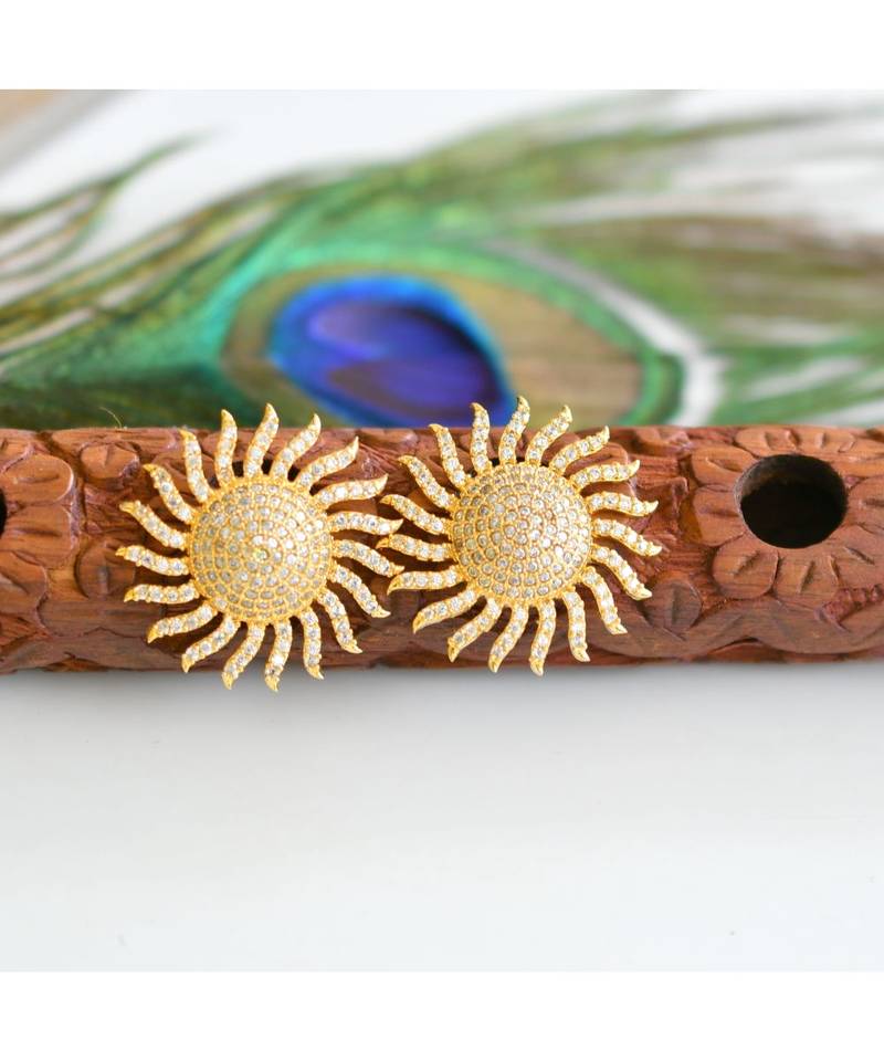 Royal Gold Tone Cz Sunflower Necklace Set-dj06059