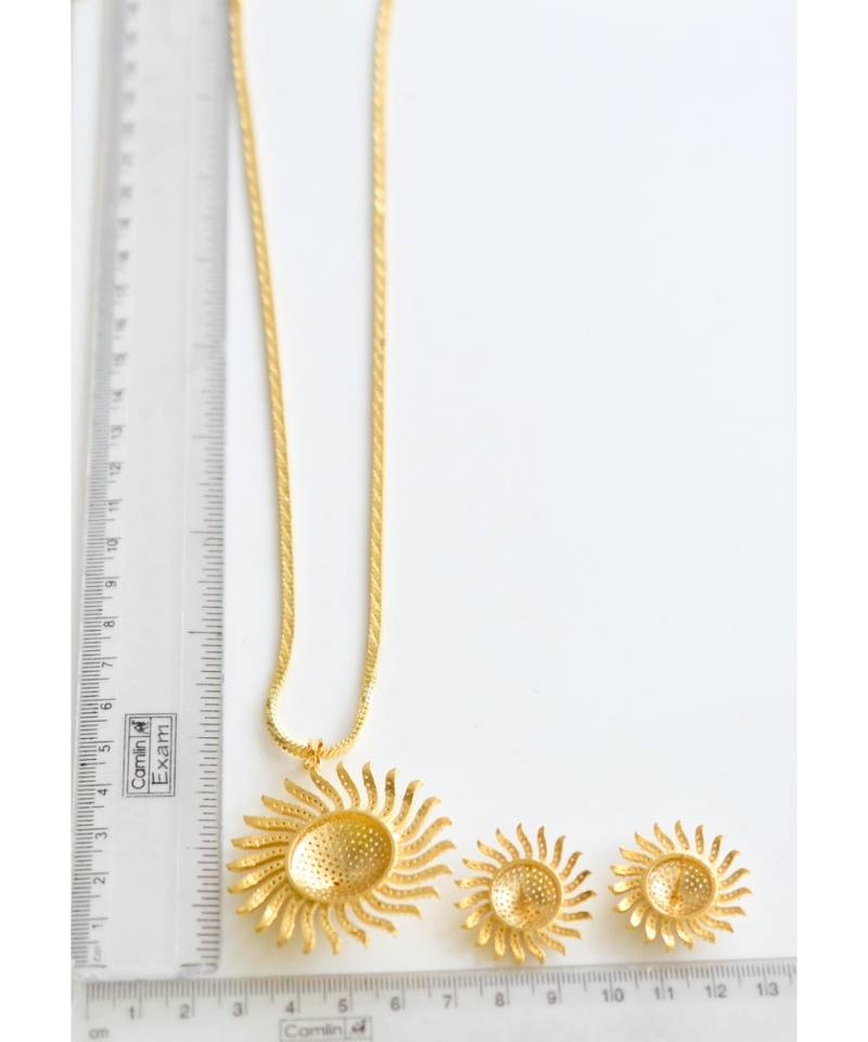 Royal Gold Tone Cz Sunflower Necklace Set-dj06059