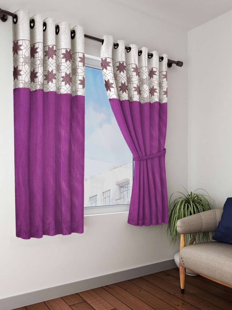 BIANCA Designer Textured Polyester Curtain In Fancy Modern Design With Eyelets  1pc 5 Feet (pure living) mix match wine