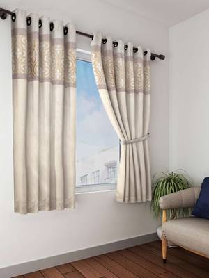 BIANCA Designer Textured Polyester Curtain In Fancy Modern Design With Eyelets  2pc 5 Feet (pure living) mix match gold 1
