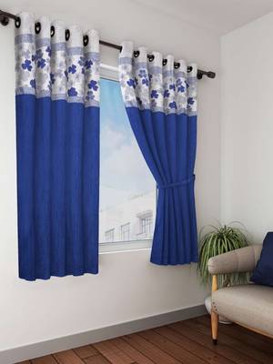 BIANCA Designer Textured Polyester Curtain In Fancy Modern Design With Eyelets  2pc 5 Feet (pure living) mix match blue 1