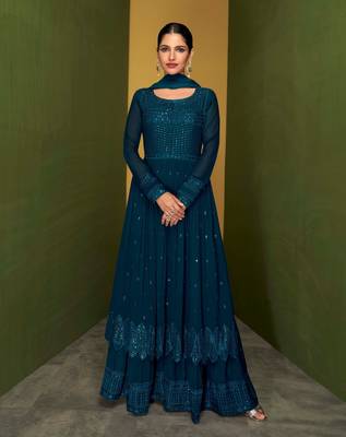 Blue sequins georgette salwar 1