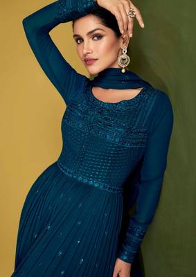 Blue sequins georgette salwar 2