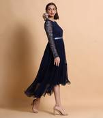Navy Blue Chiffon Midi Dress