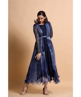 Navy Blue Chiffon Midi Dress 5