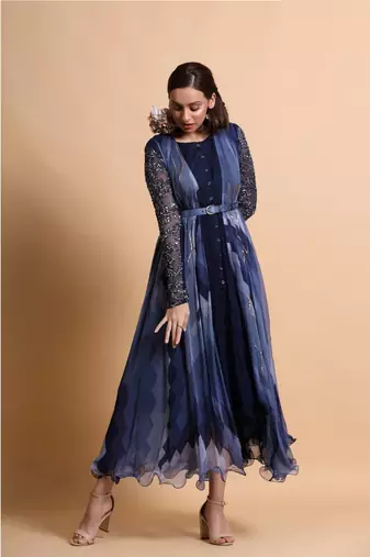 Navy Blue Chiffon Midi Dress