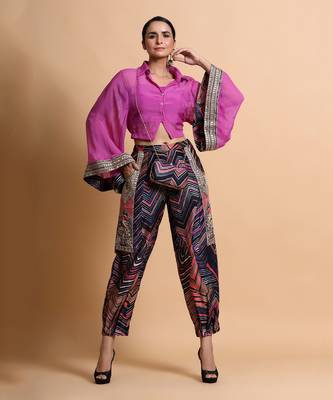 Orchid Top And Navy Leheriya Baggy Pants 1