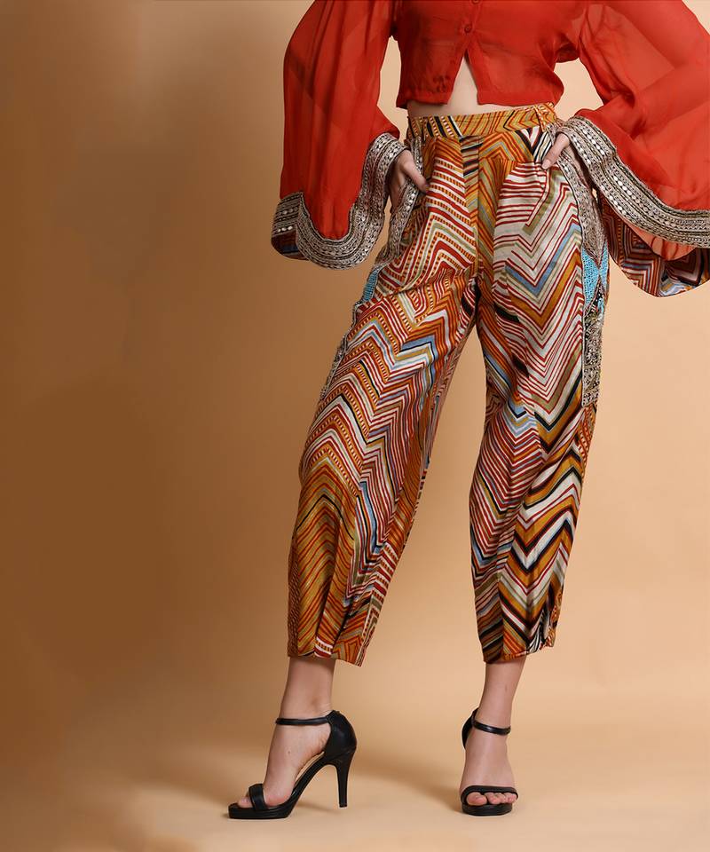 Rust Top And Mustard Leheriya Baggy Pant