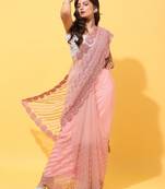 Pink Embroidered Net Saree With Blouse
