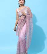 Lavender embroidered net saree with blouse