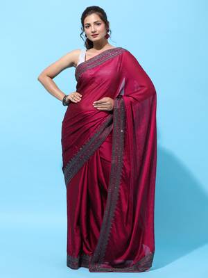 Red Embroidered Art Silk Saree With Blouse 1