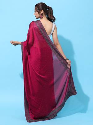 Red Embroidered Art Silk Saree With Blouse 2