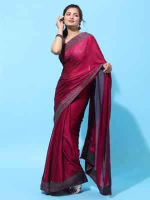 Red Embroidered Art Silk Saree With Blouse 3