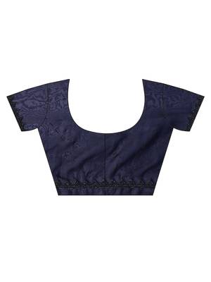 Navy Blue Embroidered Art Silk Saree With Blouse 5