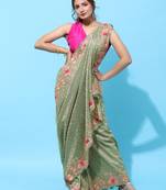 Green embroidered net saree with blouse