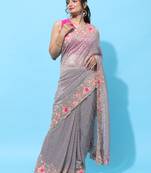 Lavender embroidered net saree with blouse