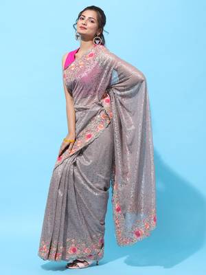Lavender embroidered net saree with blouse 3
