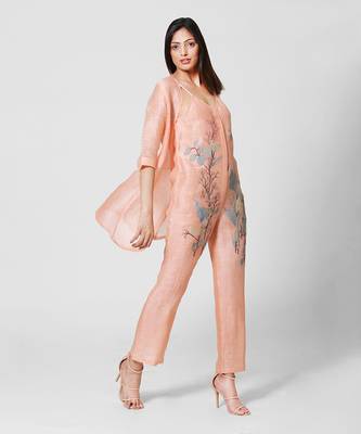 Peach Embellished Jumpsuit With Jacket 1