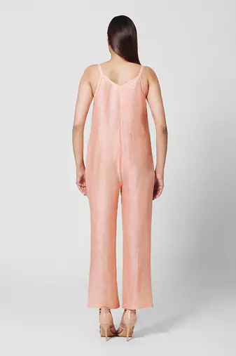 Peach Embellished Jumpsuit With Jacket