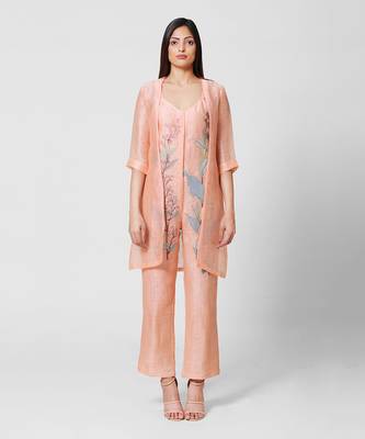 Peach Embellished Jumpsuit With Jacket 3