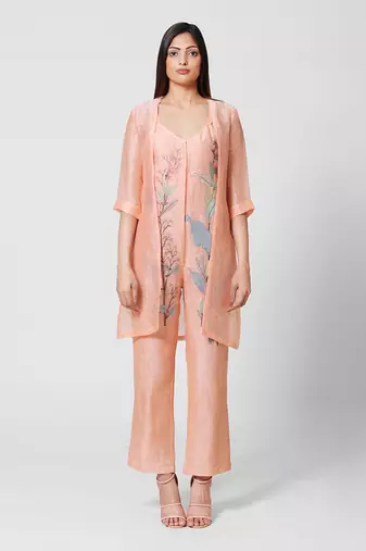 Peach Embellished Jumpsuit With Jacket