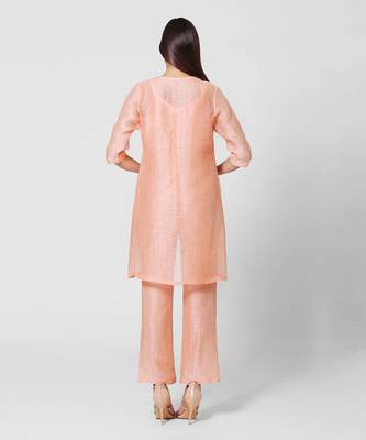 Peach Embellished Jumpsuit With Jacket 4