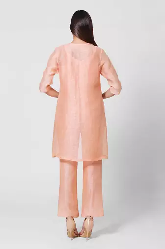 Peach Embellished Jumpsuit With Jacket