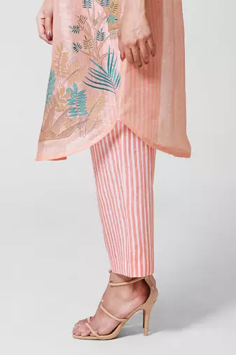 Peach Embellished Kaftan Tunic Set