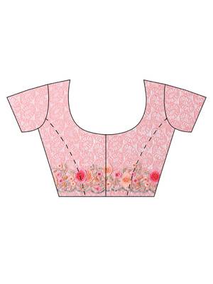 Peach embroidered net saree with blouse 5