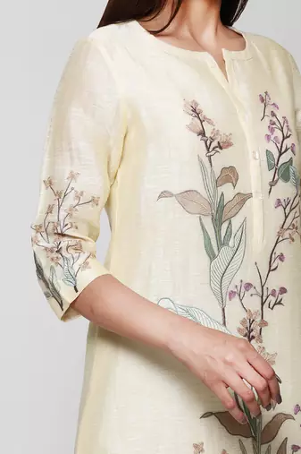 Lemon Embellished Assymetrical Kurta Set