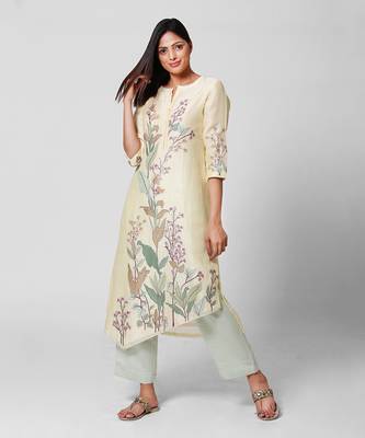 Lemon Embellished Assymetrical Kurta Set 1