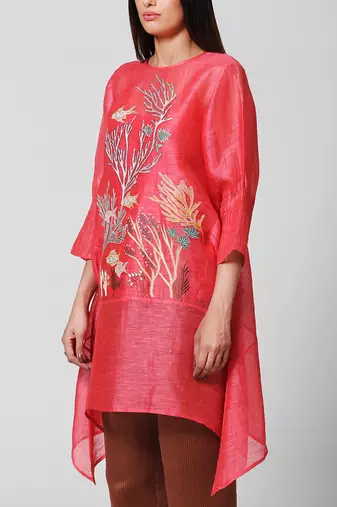 Red Thread Embroidered Kurta Set
