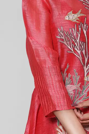 Red Thread Embroidered Kurta Set