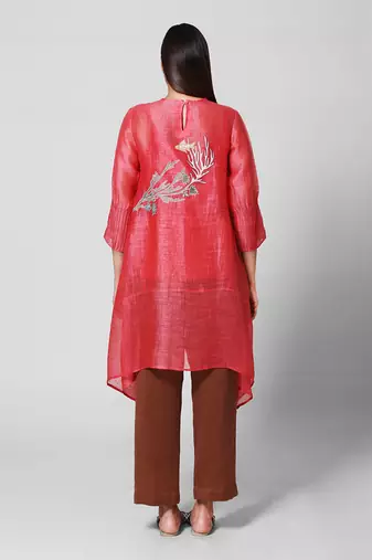 Red Thread Embroidered Kurta Set